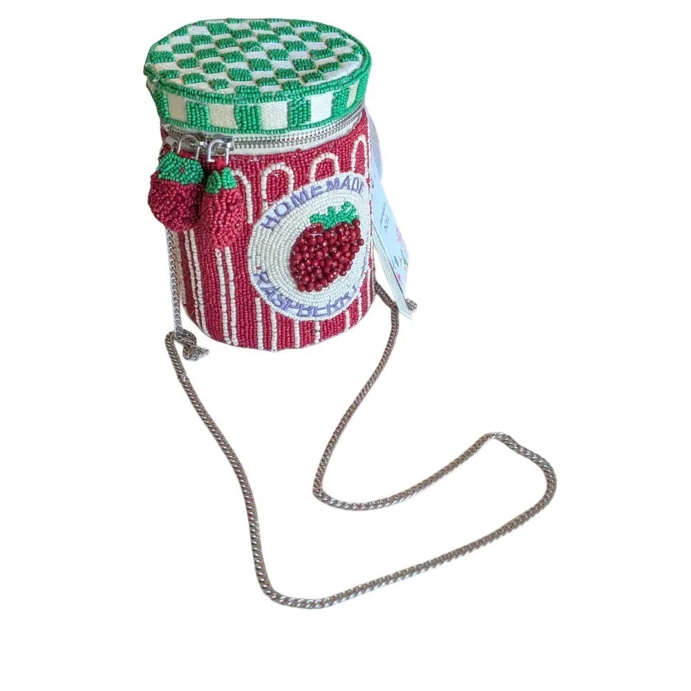Handcrafted In India Viral Beaded Raspberry Jam Jar Crossbody Bag with Charm NWT - Picture 7 of 8